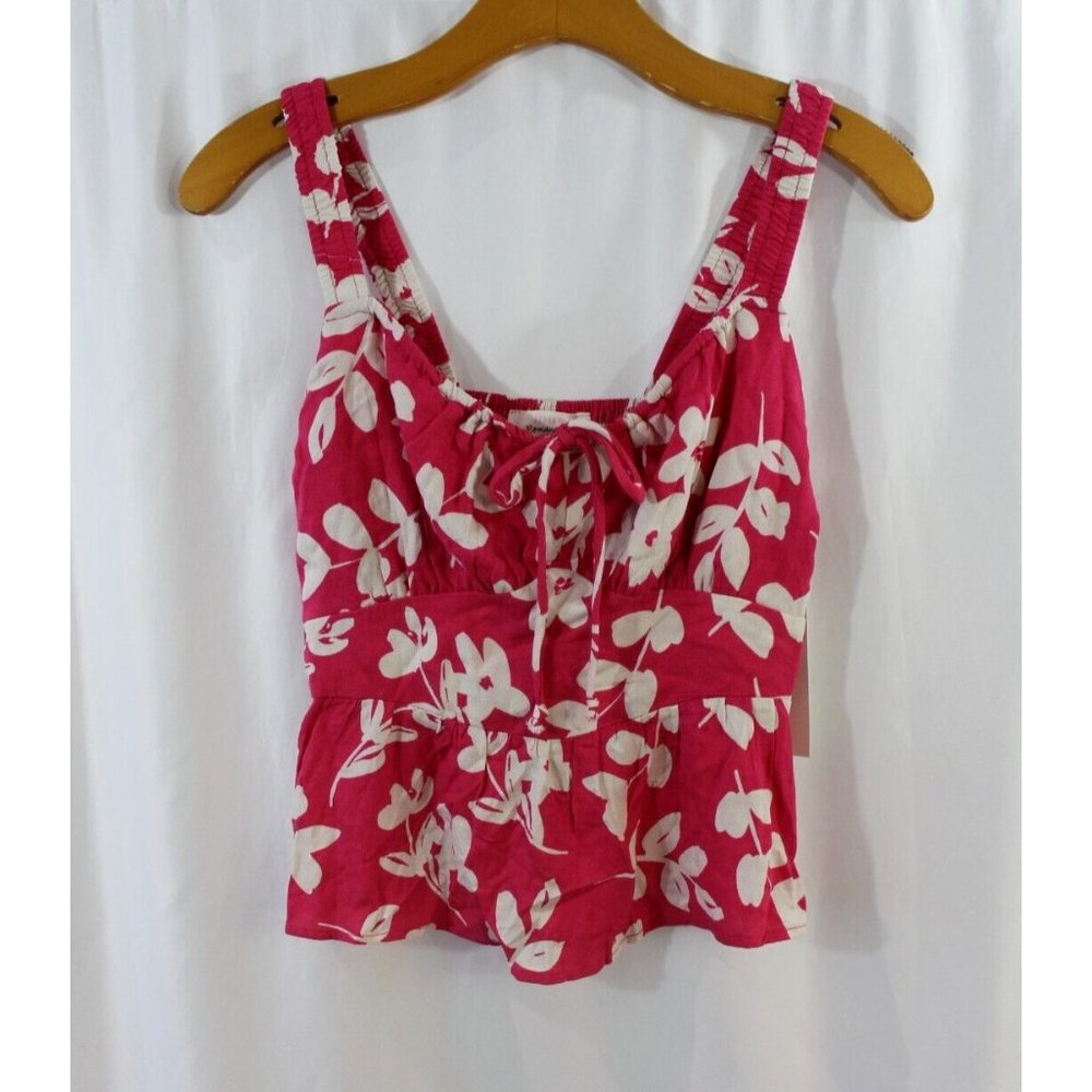 NWT Urban Romantics Pink White Floral Sleeveless Peplum Crop Top XS